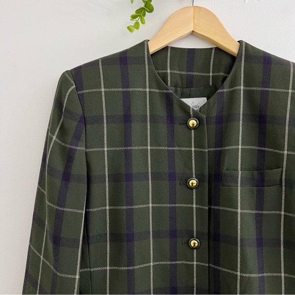 Jacqueline Ferrar Olive Green Plaid School Boy Style Dark Academia Blazer - Picture 2 of 10